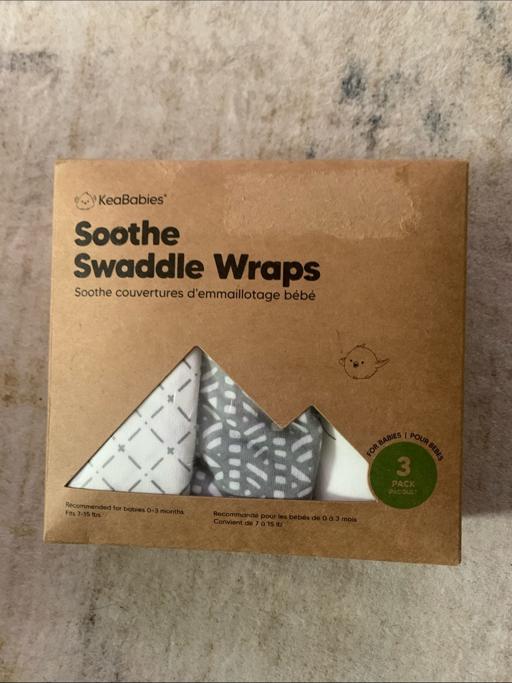 NIB KeaBabies Soothe Swaddle Wraps - White & Gray Set 3pk